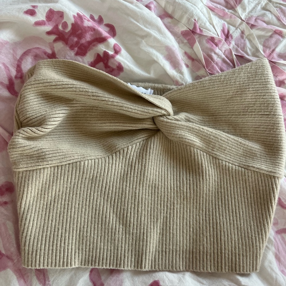 Princess Polly Beige Ribbed Knit Top